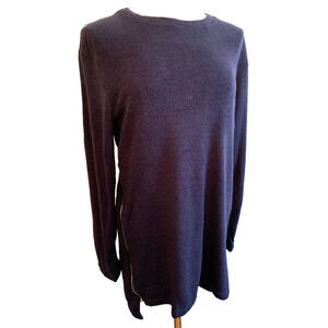 Medium Yomoko Women's Tunic Sweater Lightweight Navy Blue Side Zip Detail
